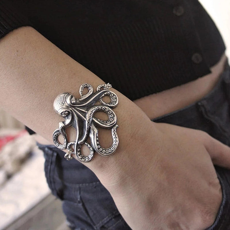 Silver Rockabilly Octopus Bracelet With Anchor