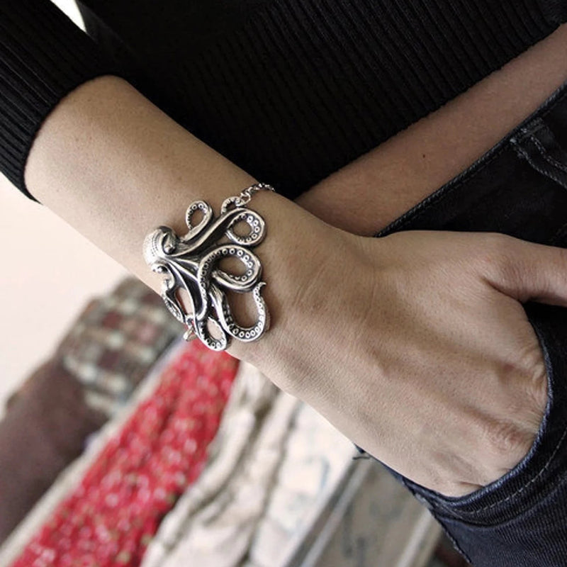 Silver Rockabilly Octopus Bracelet With Anchor