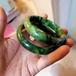 Natural Green White Hand Carved Jade Bracelet