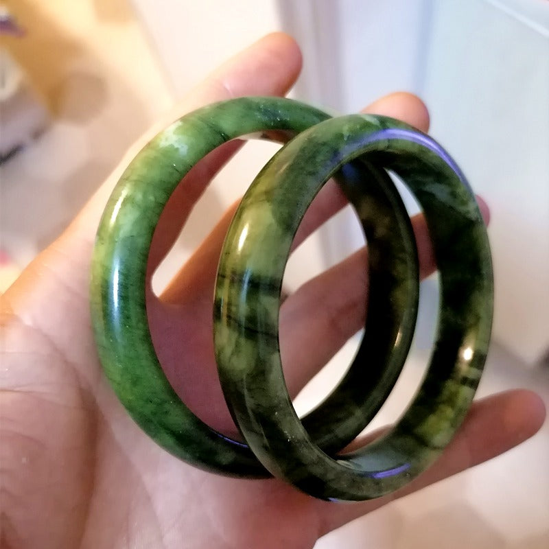 Natural Green White Hand Carved Jade Bracelet