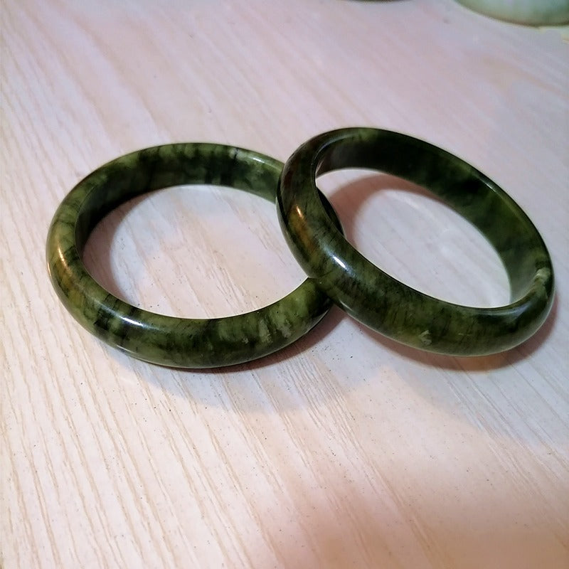 Natural Green White Hand Carved Jade Bracelet