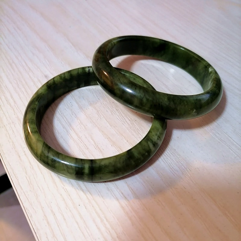 Natural Green White Hand Carved Jade Bracelet