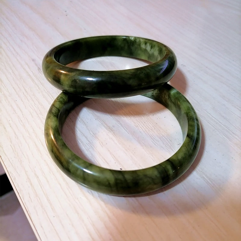 Natural Green White Hand Carved Jade Bracelet