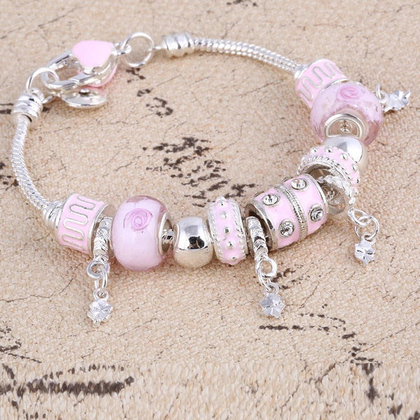 Pink Crystal Charm Bracelet