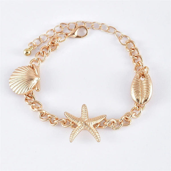 Starfish Shell Pearl Chain Bracelet