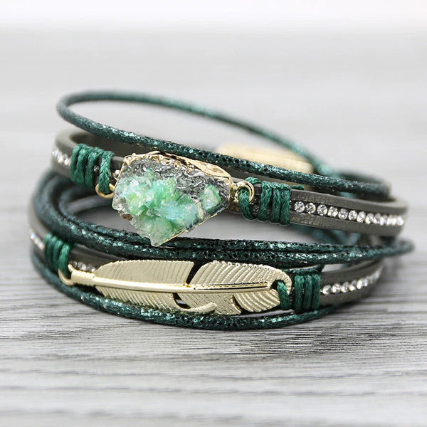 Green Leather Druzy Bracelet