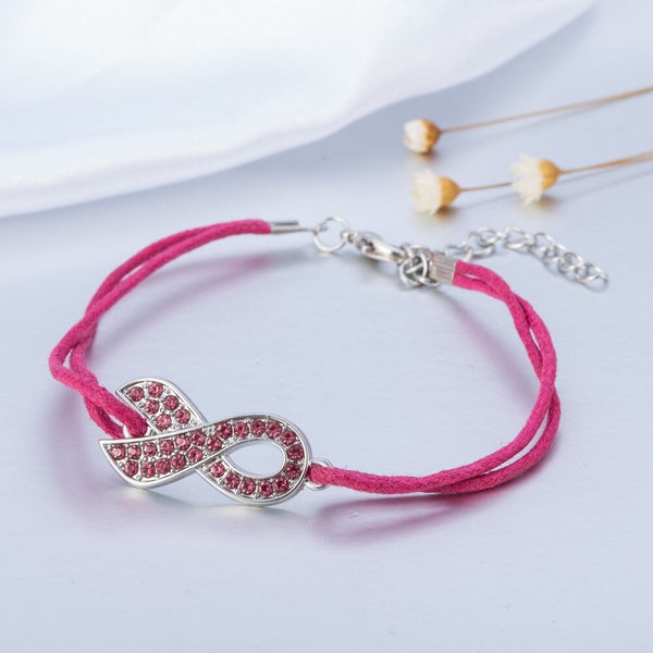 Pink Ribbon Crystal Paved Charm Bracelet