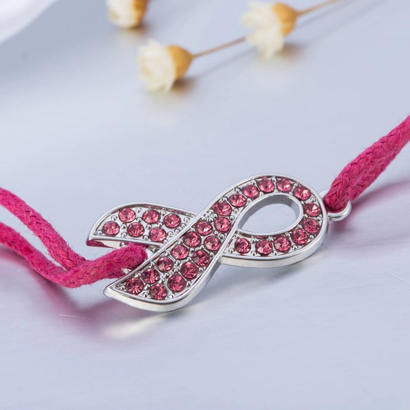 Pink Ribbon Crystal Paved Charm Bracelet